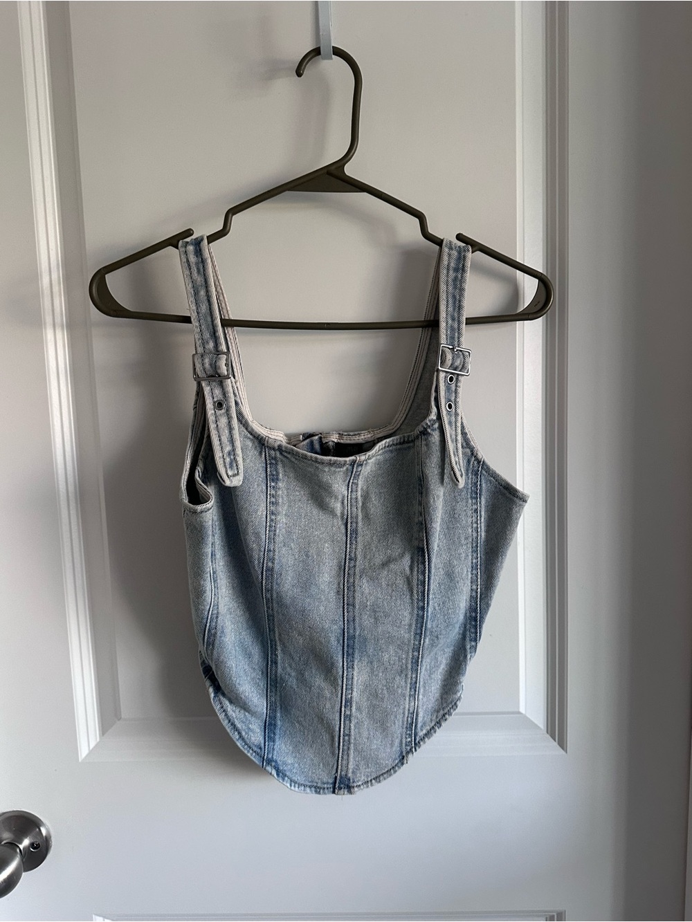 wild fable Light Blue Denim Corset Crop Top with Adjustable Straps